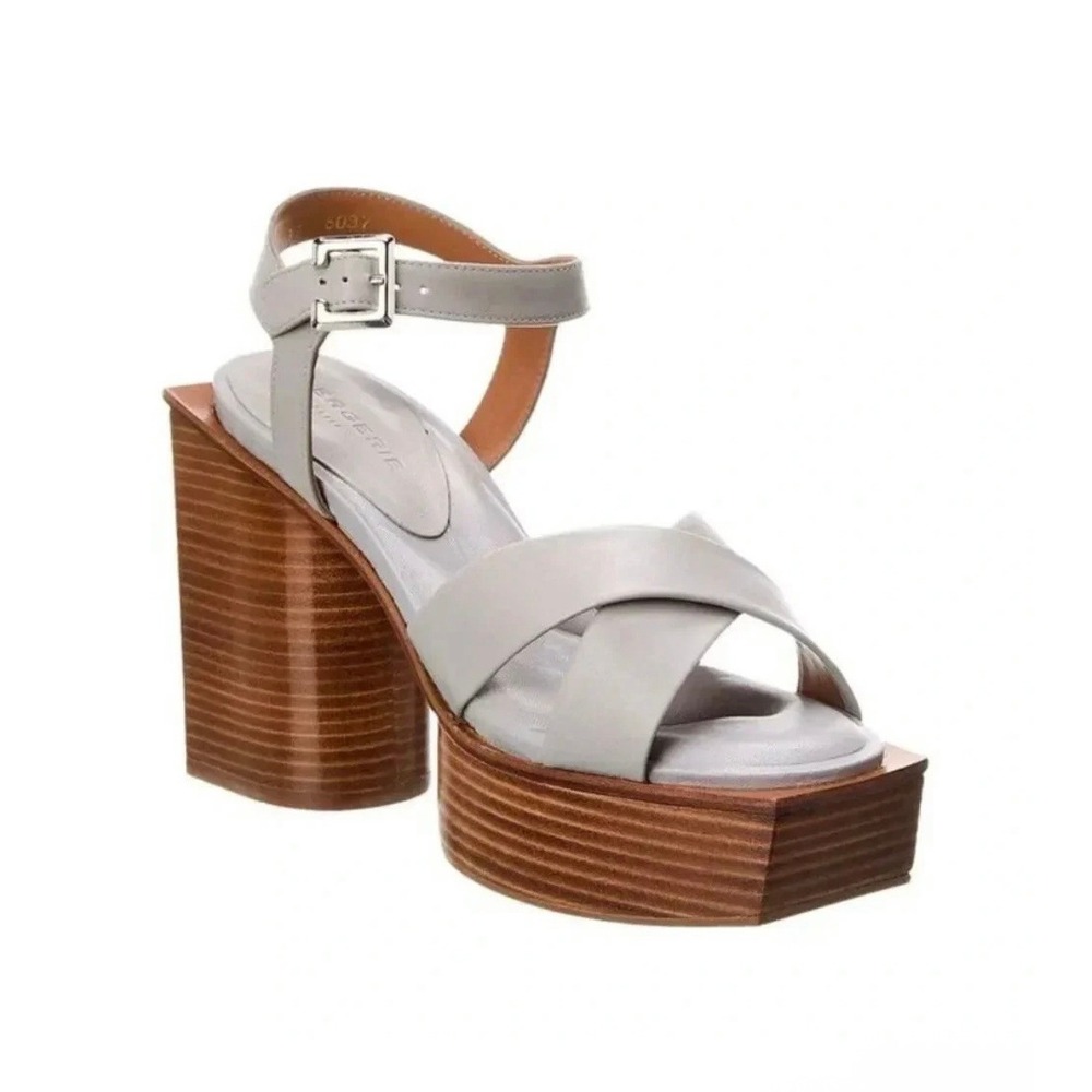 Robert Clergerie Vaina Leather Chunky Heeled Platform Sandal Orme Grey 37 / 6.5